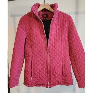GALLERY Women Quilted Pink Jacket Size S Stand Collar Full Zip Outerwear
